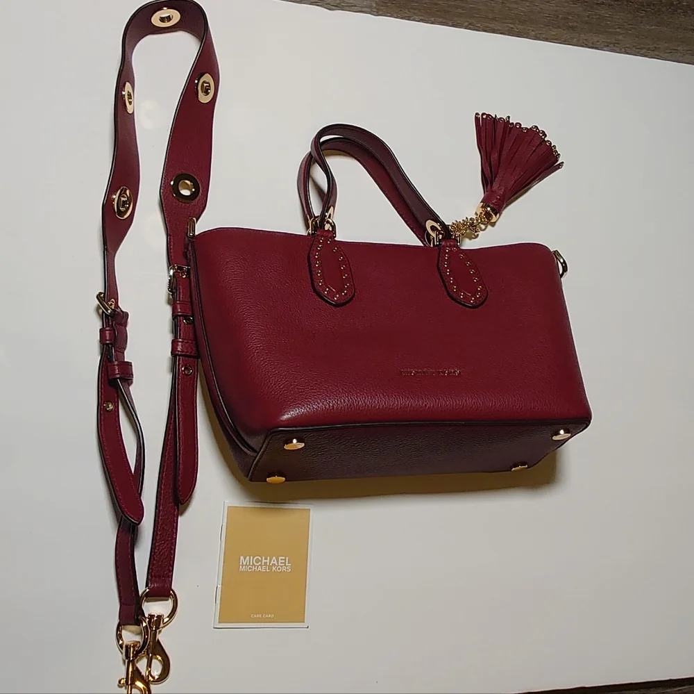 Michael Kors Brooklyn Small Satchel Brandy Leather Crossbody Bag Gold Hardware